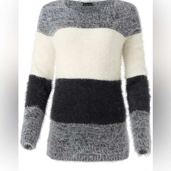 Plush Eyelash Texture Striped Sweater - Picture 3 of 4